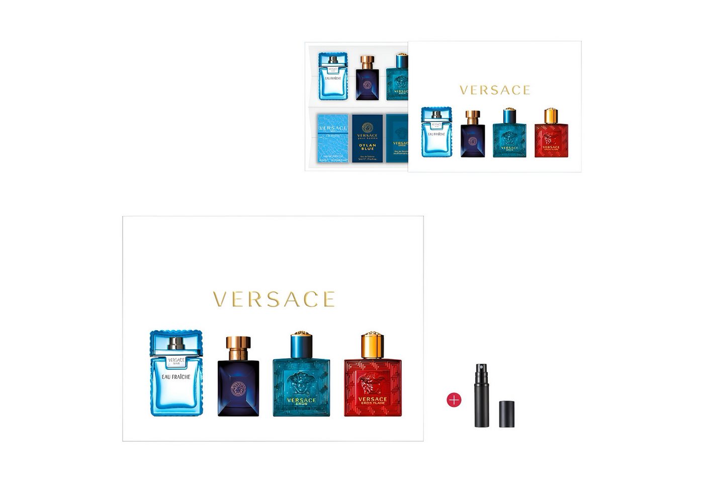 Versace Duft-Set Eau de Parfüm Versace Dylan Blue Man Eros Miniaturen Pour Homme Herren, 4-tlg., Eros Flame Eau de Parfum, Man Eau Fraîche, Versace Eros von Versace