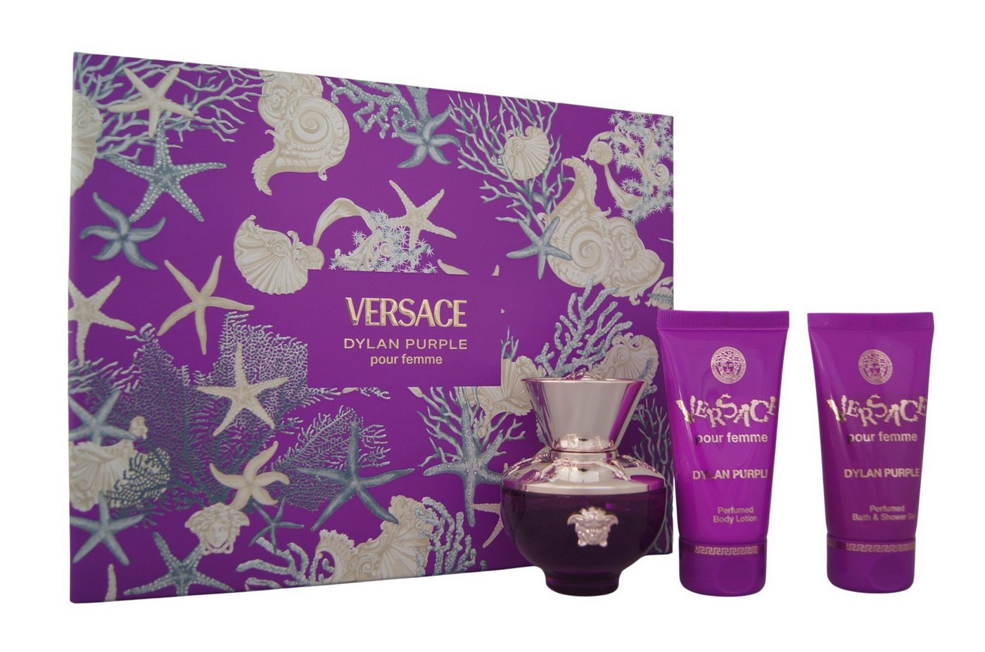 Versace Duft-Set Versace Dylan Purple pour femme Eau de Parfum 50ml + BL 50ml & SG 50ml, 1-tlg. von Versace