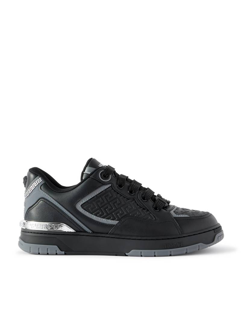 Versace - Embellished Rubber-Trimmed Leather Sneakers - Men - Black - EU 45 von Versace