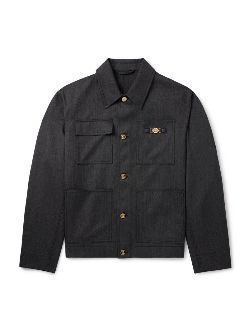 Versace - Embellished Wool-Mouliné Blouson Jacket - Men - Gray - IT 52 von Versace