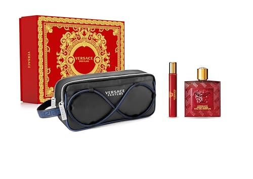 Versace Eros Flame Natural EDP Spray mit Kosmetiktasche 3-teiliges Geschenkset für Männer von Versace