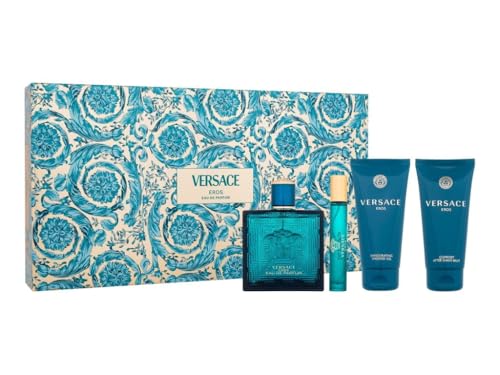 Versace Eros by Versace for Men – Geschenk-Set 3,4 oz EDP Spray, 2,5 oz Shower Gel, 2,5 oz nach dem Shave Balm, 0,33 oz Eau de Parfum Spray von Versace