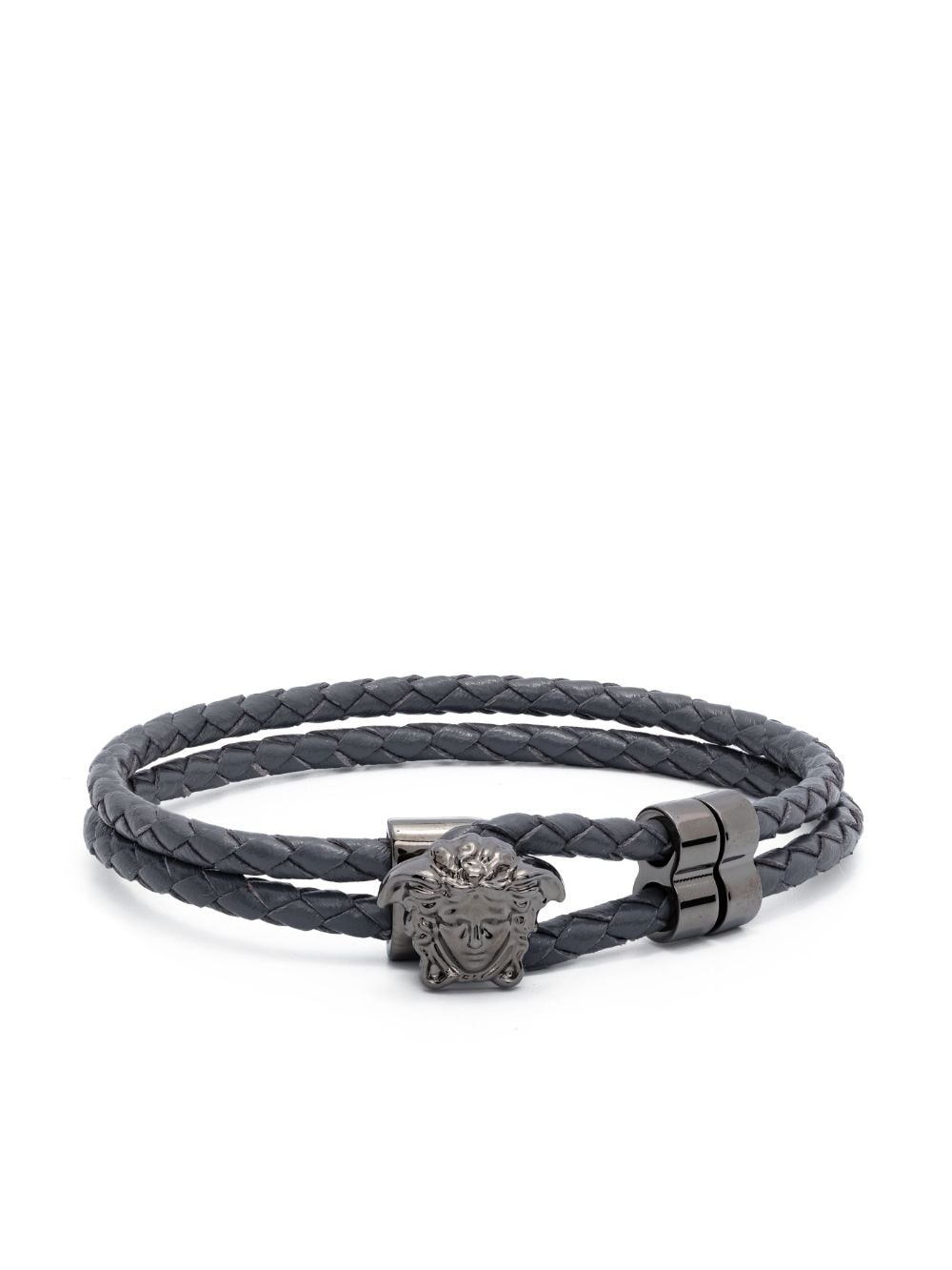 Versace Geflochtenes Lederarmband mit Medusa - Grau von Versace