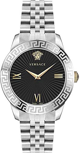 Versace GRECA Uhr für Damen in der Farbe Silber mit Armband aus Edelstahl, Wasserdichtigkeit: 5 bar, Gehäusedurchmesser: 38 mm, VEVC004 19 von Versace