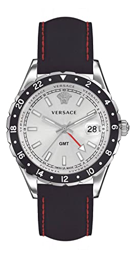 Versace Hellenyium GMT Herrenuhr schwarz Leder Silber Edelstahlgehäuse 42mm V1107 0017 von Versace
