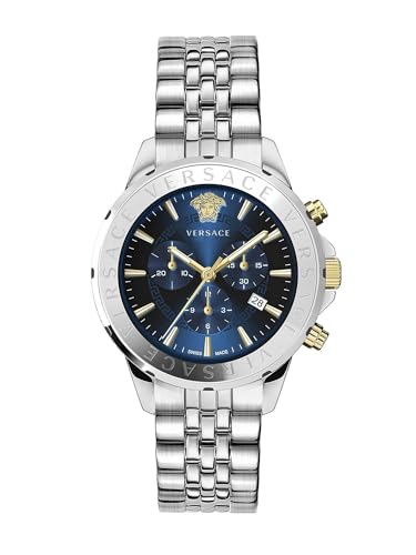 Versace Herren Armbanduhr Chrono Signature 44 mm Chronograph, Datumsfenster Armband Edelstahl VEV600821 von Versace