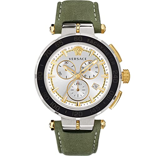 Versace Herren Armbanduhr Greca Chrono 45 mm Datum, Chronograph, Tachymeter Armband Leder VEPM00220 von Versace