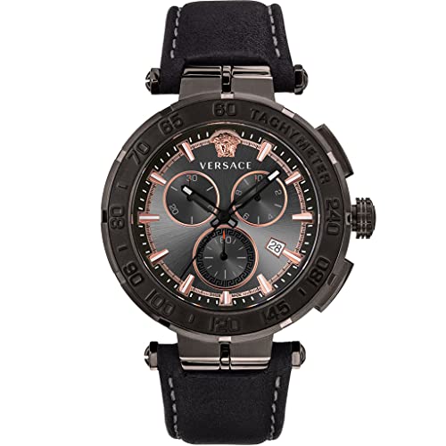 Versace Herren Armbanduhr Greca Chrono 45 mm Datum, Chronograph, Tachymeter Armband Leder VEPM00320 von Versace