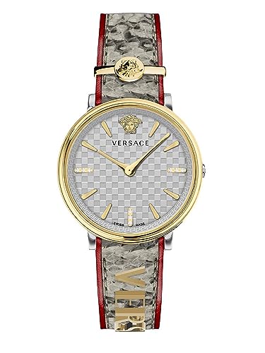 Versace Herren Armbanduhr V-Circle 38 mm Schriftzug auf dem Armband Armband Leder VE8103319 von Versace