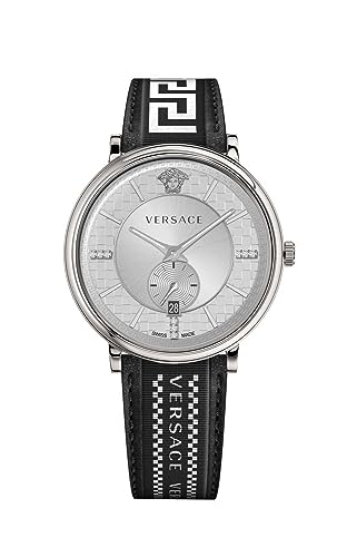 Versace Herren Armbanduhr V-Circle 42 mm Multifunktionszifferblatt mit Datumsfenster Armband Leder, Stoff VEBQ01819 von Versace