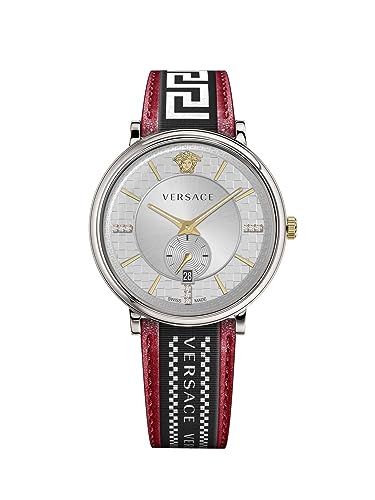 Versace Herren Armbanduhr V-Circle 42 mm Multifunktionszifferblatt mit Datumsfenster Armband Leder, Stoff VEBQ01919 von Versace