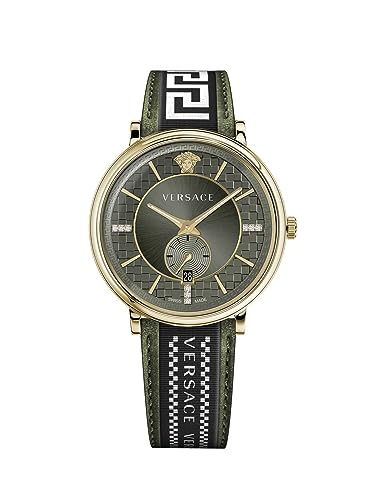 Versace Herren Armbanduhr V-Circle 42 mm Multifunktionszifferblatt mit Datumsfenster Armband Leder, Stoff VEBQ02119 von Versace