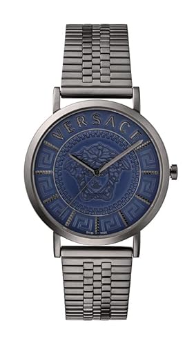 Versace J4 V-Essential Herren-Armbanduhr mit 3 Zeigern, Quarz, blaues Zifferblatt, Saphir, Antireflexglas, 40 mm, VEJ401021, Rotguss von Versace