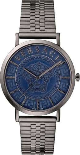 Versace J4 V-Essential Herren-Armbanduhr mit 3 Zeigern, Quarz, blaues Zifferblatt, Saphir, Antireflexglas, 40 mm, VEJ401021, Rotguss von Versace