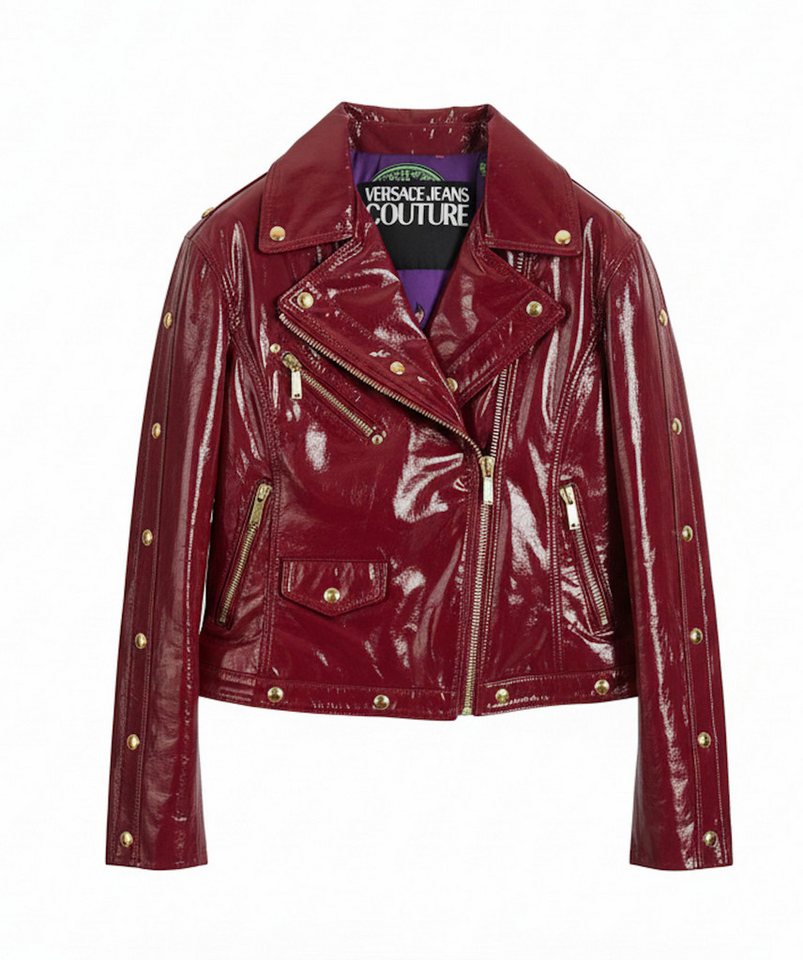 Versace Lederjacke Jeans Couture Leder Bikerjacke Damen Innenfutter mit auffälligem Baroque-Print in Multicolor von Versace