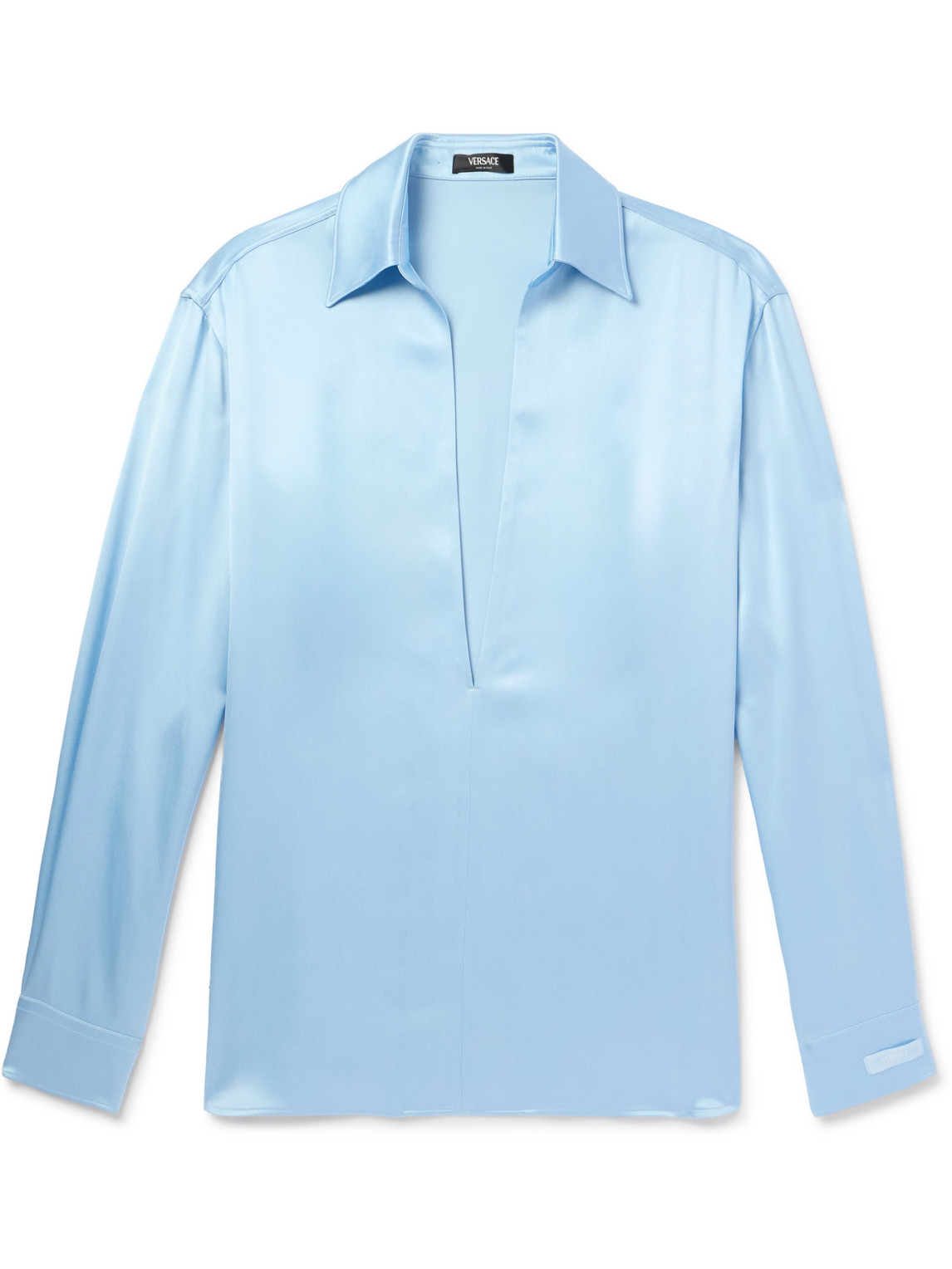 Versace - Logo-Appliquèd Satin Shirt - Men - Blue - IT 50 von Versace