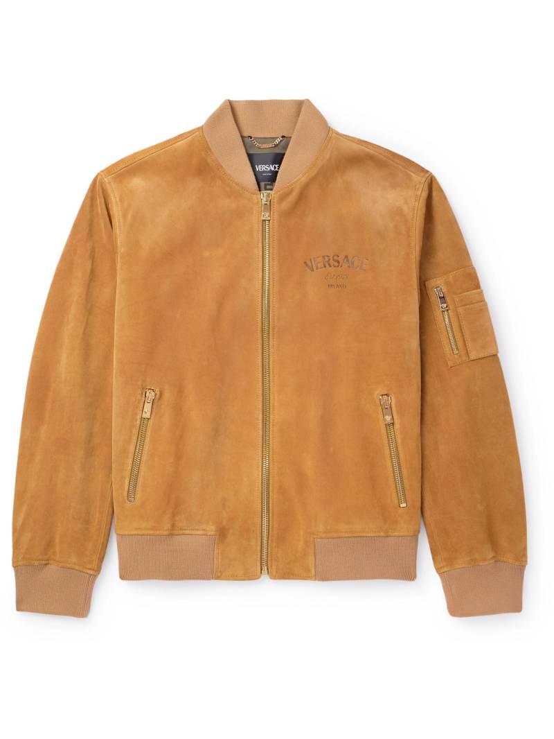Versace - Logo-Embossed Suede Bomber Jacket - Men - Brown - IT 52 von Versace