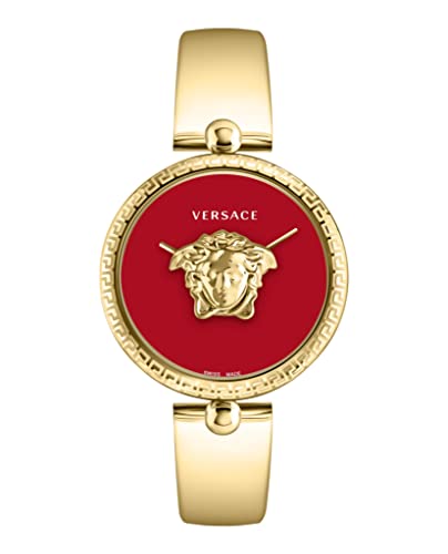 Versace Palazzo Empire Collection Luxus-Damenuhr mit goldenem Armband mit goldenem Gehäuse und rotem Zifferblatt, Gold, OS, Palazzo Reich von Versace