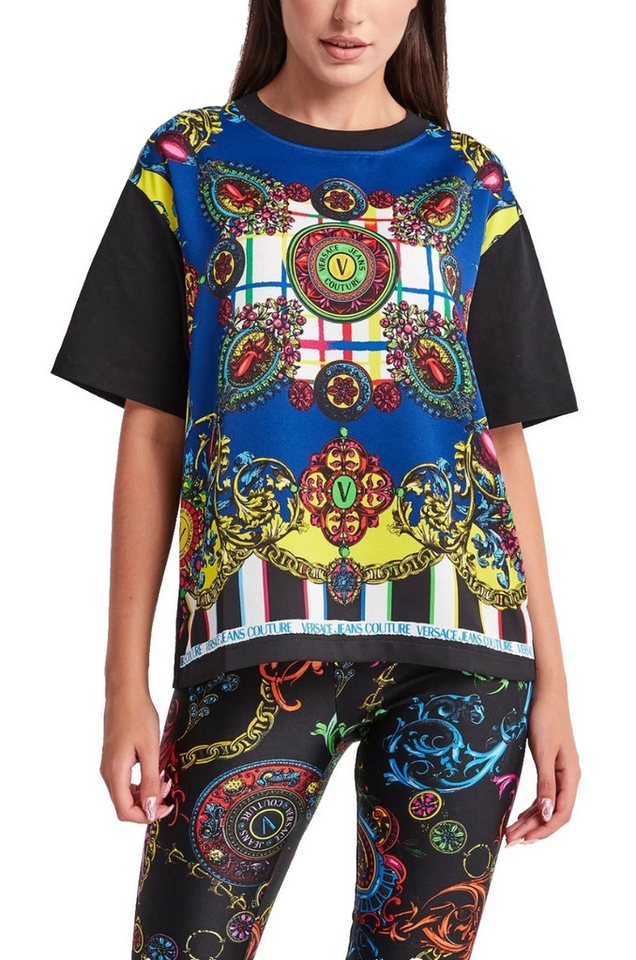 Versace Print-Shirt Damen Barock T-Shirt Bluse Multicolor Statement aus Farbe und ikonischer Bildsprache von Versace