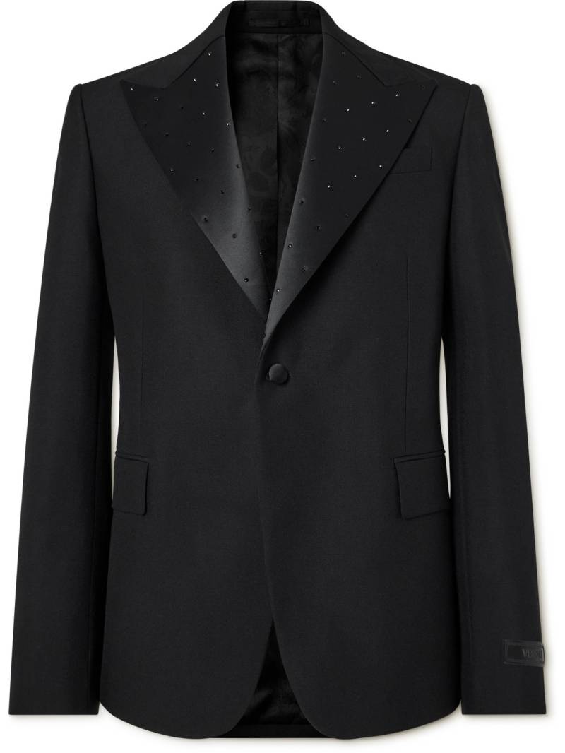Versace - Slim-Fit Embellished Satin-Trimmed Wool and Mohair-Blend Tuxedo Jacket - Men - Black - IT 50 von Versace