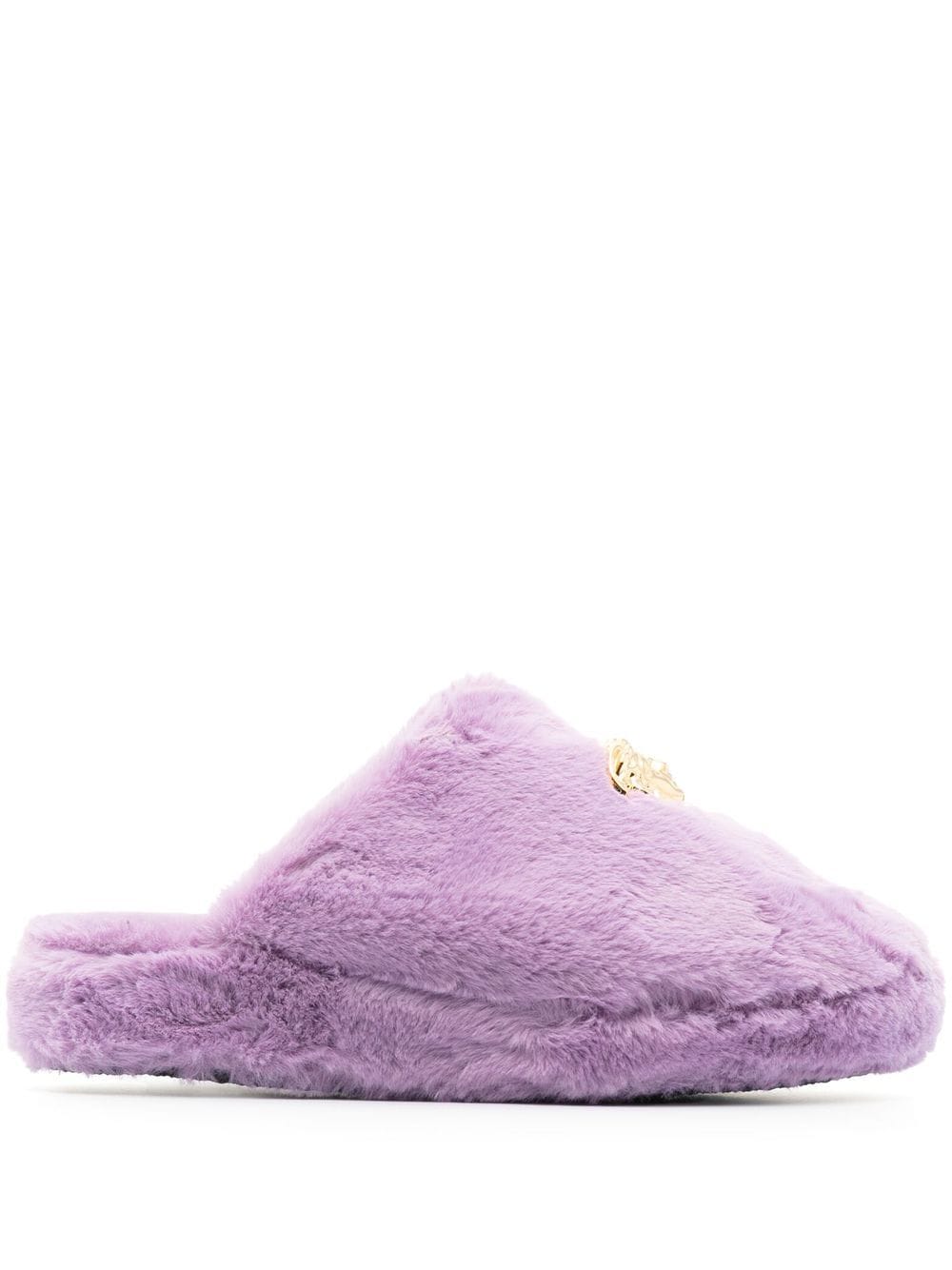 Versace Slipper aus Faux Fur mit Medusa - Violett von Versace