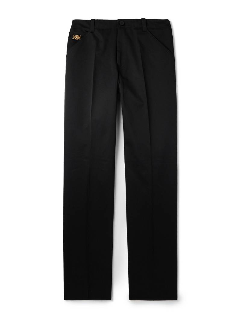 Versace - Straight-Leg Embellished Cotton-Gabardine Trousers - Men - Black - IT 52 von Versace