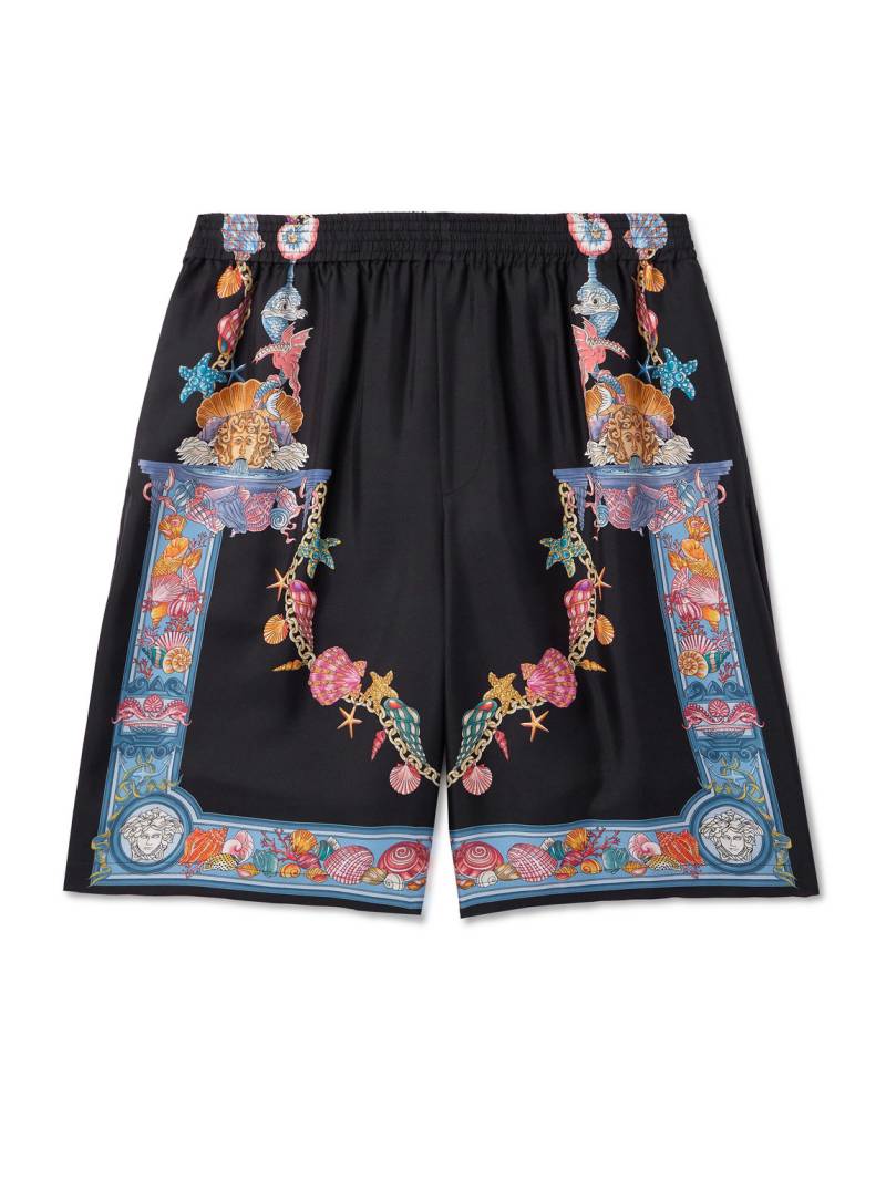 Versace - Straight-Leg Printed Silk-Twill Shorts - Men - Black - IT 54 von Versace