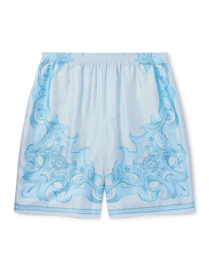 Versace - Straight-Leg Printed Silk-Twill Shorts - Men - Blue - IT 48 von Versace