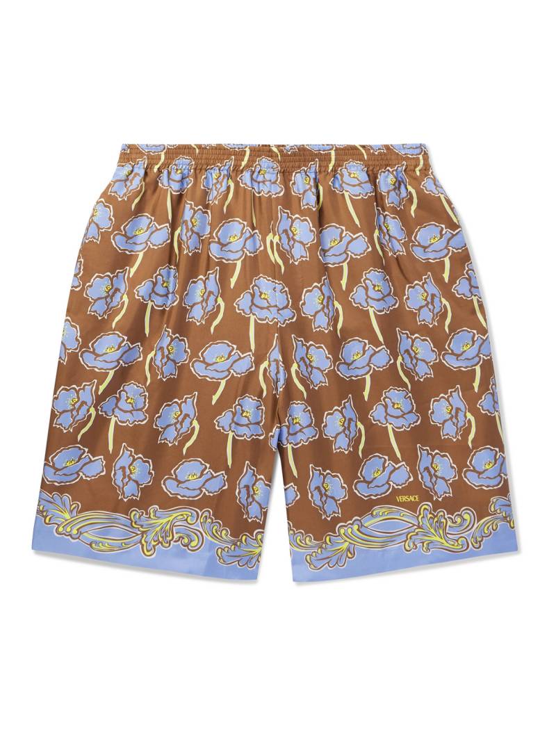 Versace - Straight-Leg Printed Silk-Twill Shorts - Men - Brown - IT 50 von Versace