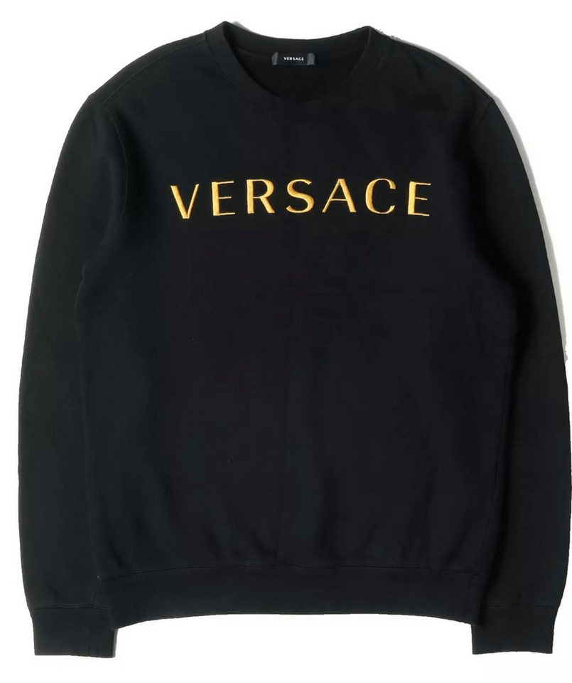 Versace Sweatshirt Stickerei Gold Logo Pullover Gebürstetes Stoff Teil der Versace Mainline, Extravagant, Atmungsaktives Material von Versace