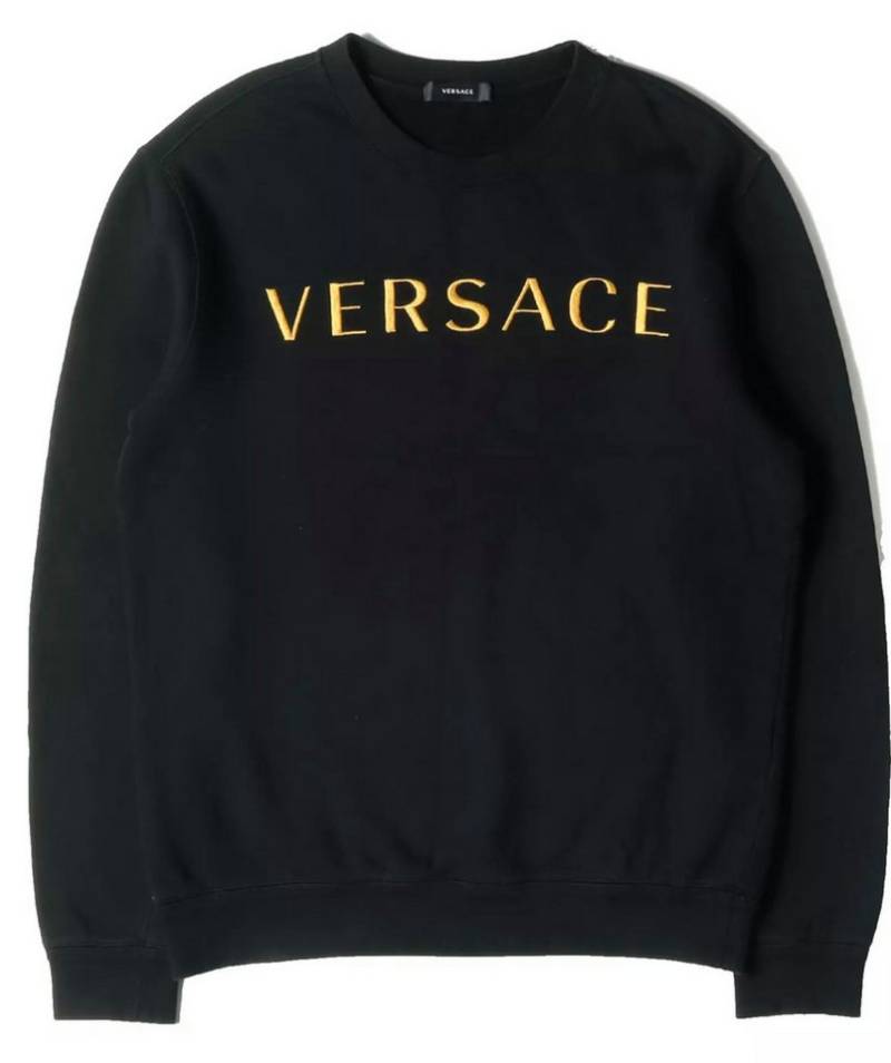 Versace Sweatshirt Stickerei Gold Logo Pullover Gebürstetes Stoff Teil der Versace Mainline, Extravagant, Atmungsaktives Material von Versace
