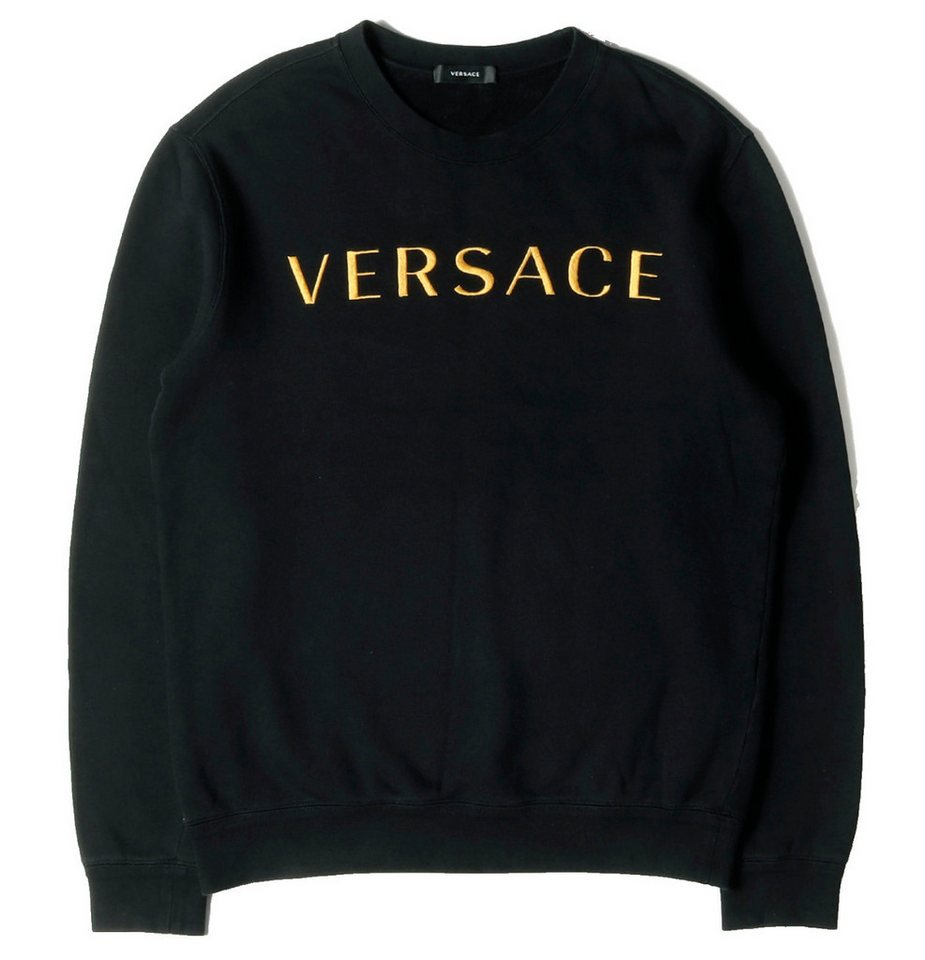 Versace Sweatshirt VERSACE Brushed Embroidery Logo Gold Sweater Sweatshirt Pullover Jumpe von Versace