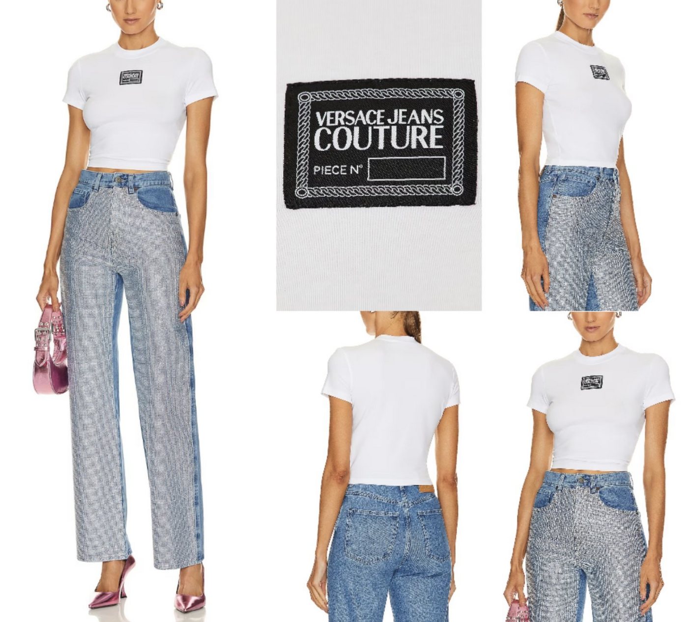 Versace T-Shirt VERSACE JEANS COUTURE CREW NECK Logo Cropped Top T-shirt Bluse Retro S von Versace