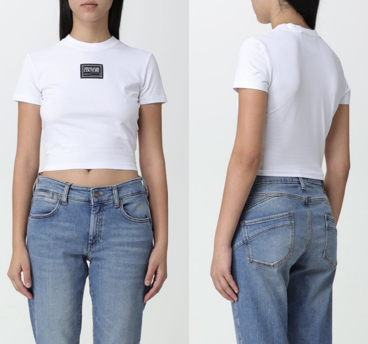 Versace T-Shirt VERSACE JEANS COUTURE CREW NECK Logo Cropped Top T-shirt Bluse Retro S von Versace