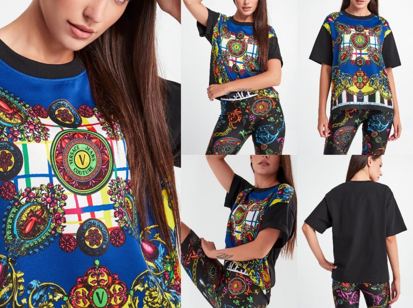 Versace T-Shirt VERSACE JEANS COUTURE PATTERNED Barock Top Bluse Shirt Oversized T-shi von Versace