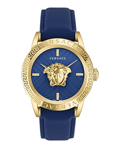 Versace V-Code Collection Luxuriöse Herren-Armbanduhr mit blauem Armband mit goldfarbenem Gehäuse und blauem Zifferblatt, Gold, OS, V-Code von Versace