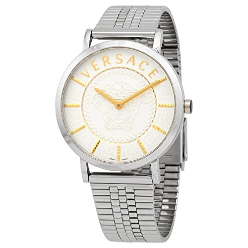 Versace V-Essential Damen-Armbanduhr VEK400521, Quarz, Guilloche-Zifferblatt, silberfarben von Versace