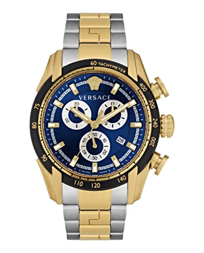 Versace V-Ray Collection Luxuriöse Herren-Armbanduhr mit zweifarbigem Armband mit zweifarbigem Gehäuse und blauem Zifferblatt, Zweifarbig, OS, Versace V-Ray von Versace