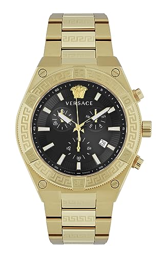 Versace V-Sporty Greca Collection Luxus-Herrenuhr mit einem goldenen Armband mit goldenem Gehäuse und schwarzem Zifferblatt, Gold, OS, V-Sporty Greca von Versace