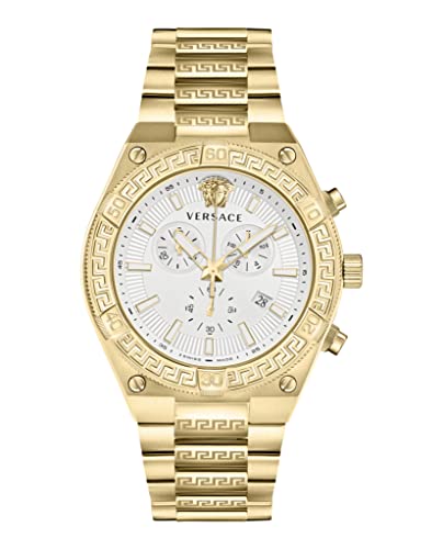 Versace V-Sporty Greca Collection Luxus-Herrenuhr mit einem goldenen Armband mit goldenem Gehäuse und weißem Zifferblatt, Gold, OS, V-Sporty Greca von Versace