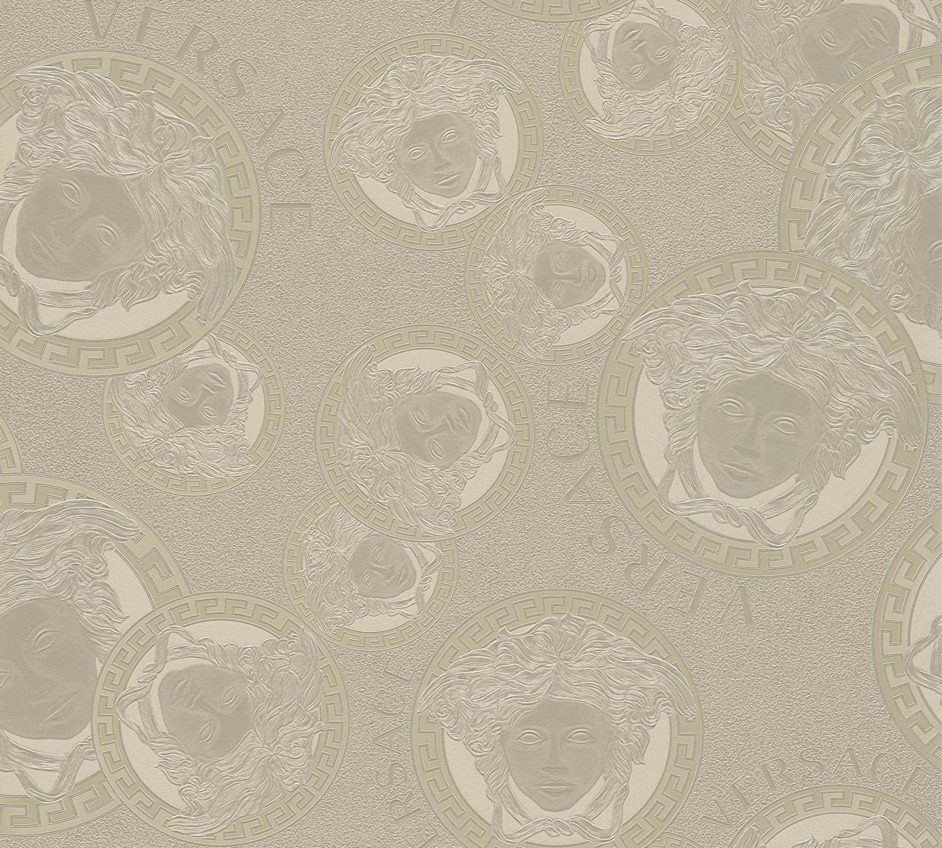 Versace Vliestapete "Wallpaper Versace 5 Medusakopf Metallic" glänzend  hochglänzend  metallic leicht strukturiert Designertapete Tapeten Wohnzimmer Schlafzimmer Küche modern Flur Optik von Versace