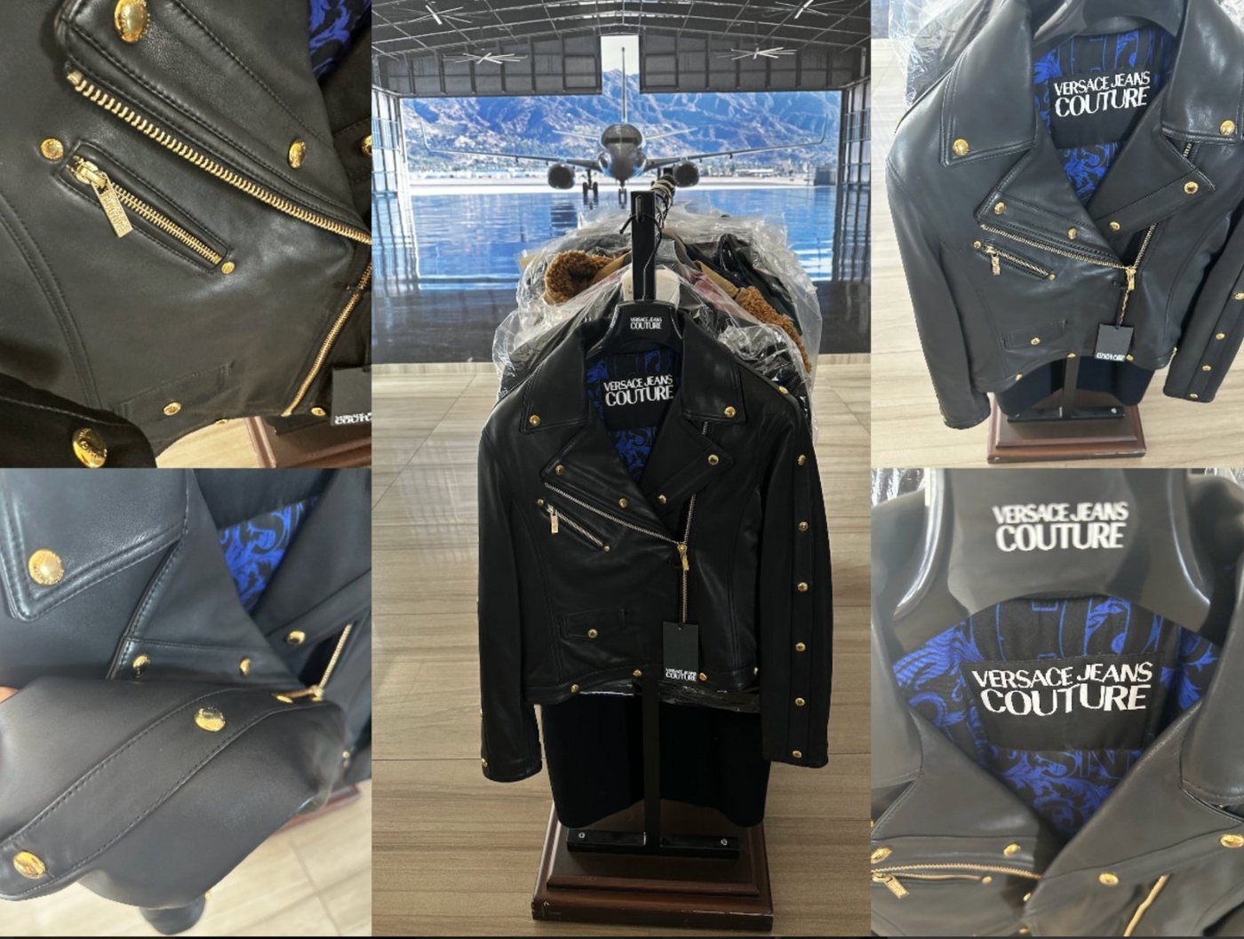 Versace Winterjacke VERSACE JEANS COUTURE Black Leather Biker Jacket Jacke Blazer Coat Ico von Versace