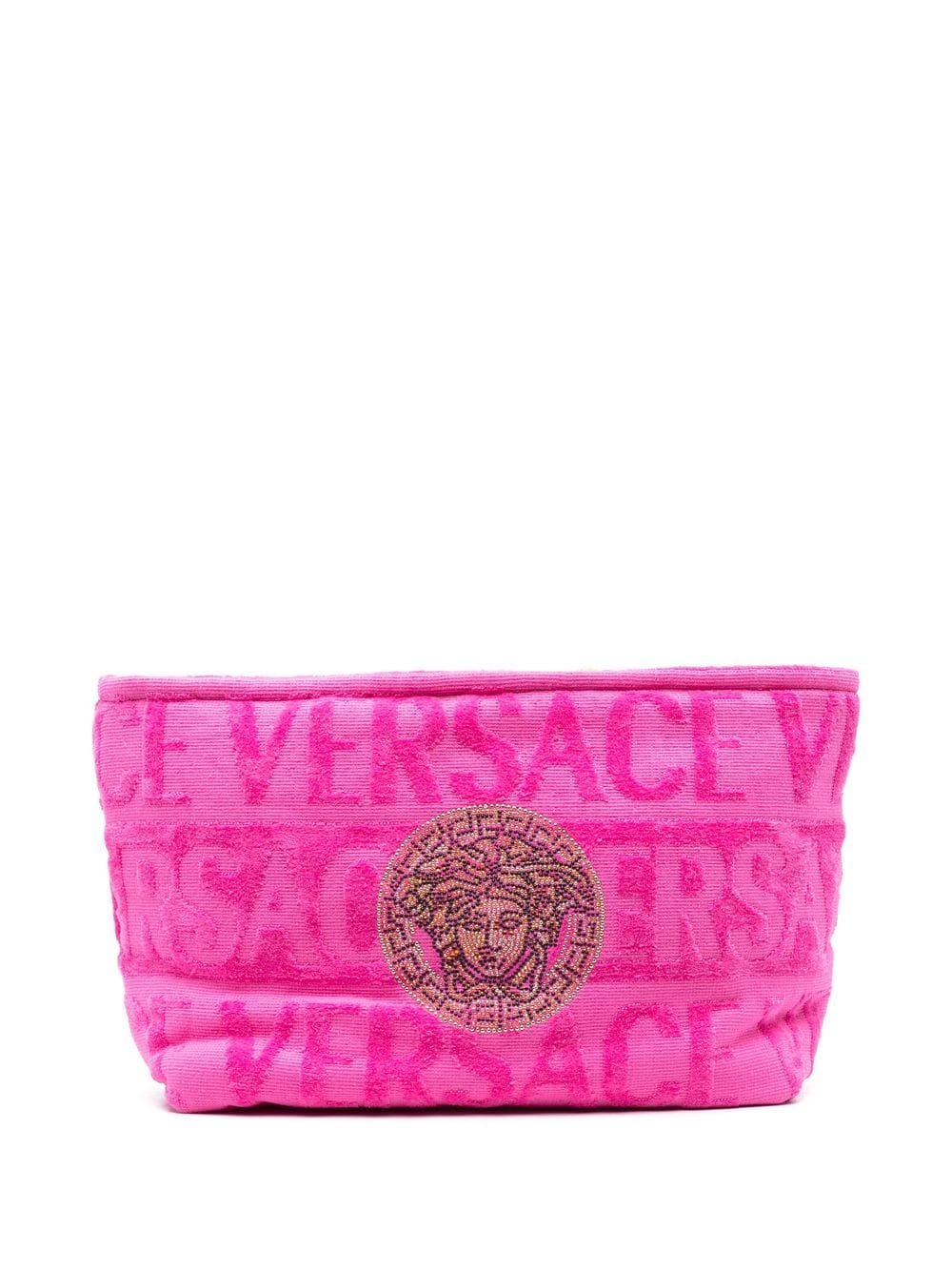 Versace Kulturbeutel mit geflocktem Logo - Rosa von Versace