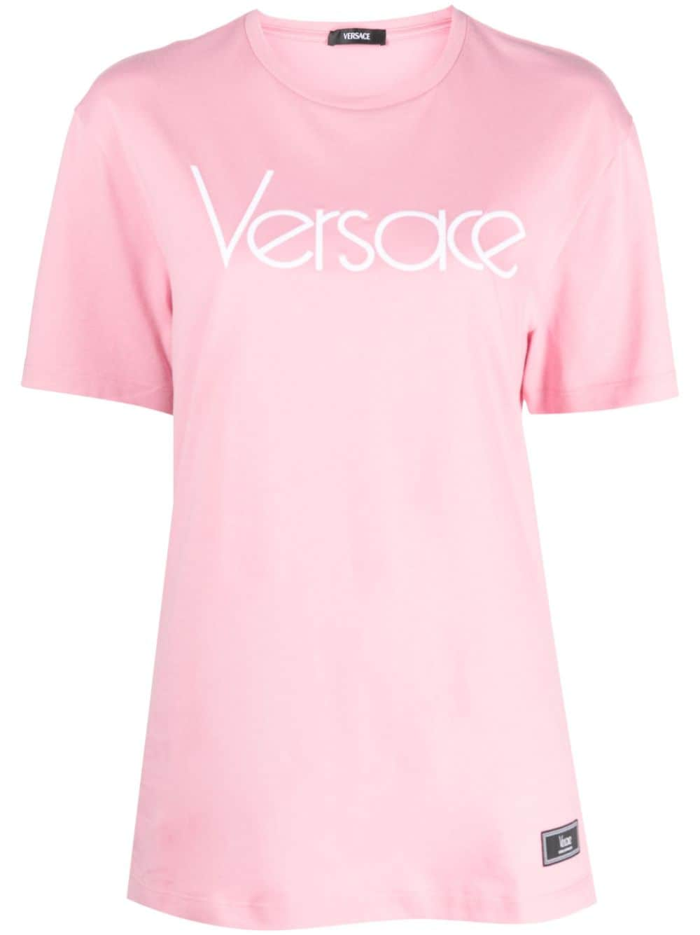 Versace T-Shirt mit Logo-Stickerei - Rosa von Versace