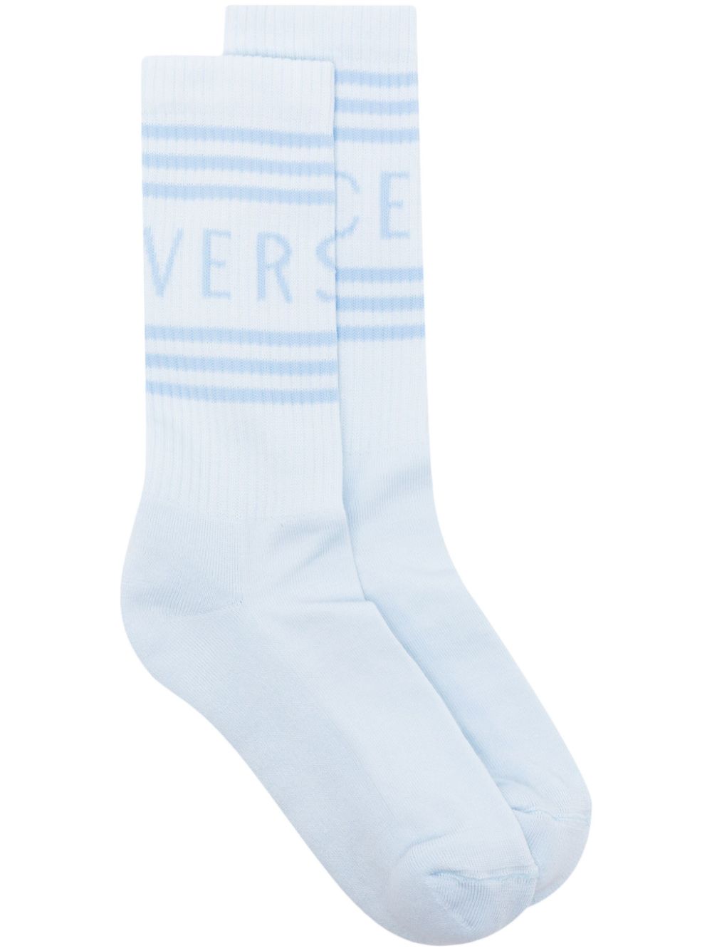 Versace Gerippte Socken mit 90s Vintage-Logo - Blau von Versace
