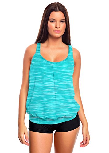 Raffinierte Bademode im Oversize Look oder Sporlich Chic Tankini Softcup Bandeau f5373 Farbe: G(1383)-HP1(sw) Tankini Türkis meliert, Hotpants Schwarz, Gr. 48 (3XL) von Versandhandel Henry Musch-Malinowski