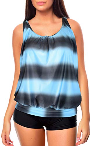 Raffinierte Bademode im Oversize Look oder Sporlich Chic Tankini Styles f5373 Farbe: Tankini Türkis Grau, Hotpants G(1443)+HP1(1443), Gr. 46 von Versandhandel Henry Musch-Malinowski
