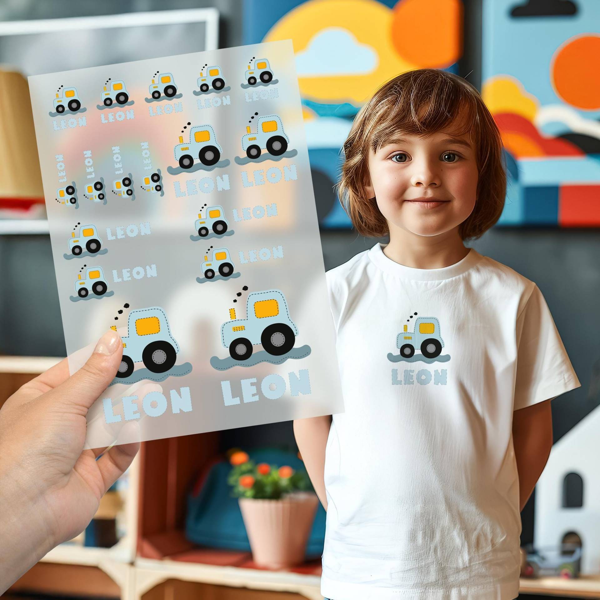 Traktor Bügelbild Mit Namen Personalisiert - Aufbügler in Blau Für Kinder | Diy Geschenk Jungen, Kita, Geburtstag von VerschenkichDE
