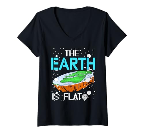 Damen Sarkastische Flache Erde Witz Für Weltraumfans T-Shirt mit V-Ausschnitt Damen Sarkastische Flache Erde Witz Für Weltraumfans T-Shirt mit V-Ausschnitt von Verschwörung Theorie Satire Und Raumfreunde