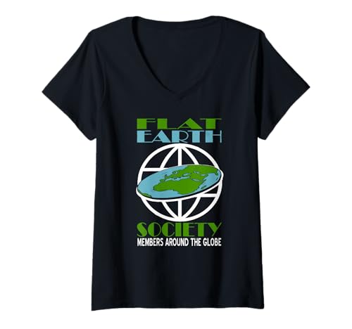 Damen Flache Erde Verein Mitglieder Globale Satire Witzig T-Shirt mit V-Ausschnitt Damen Flache Erde Verein Mitglieder Globale Satire Witzig T-Shirt mit V-Ausschnitt von Verschwörungsfreunde Erde Theorien Fanatiker
